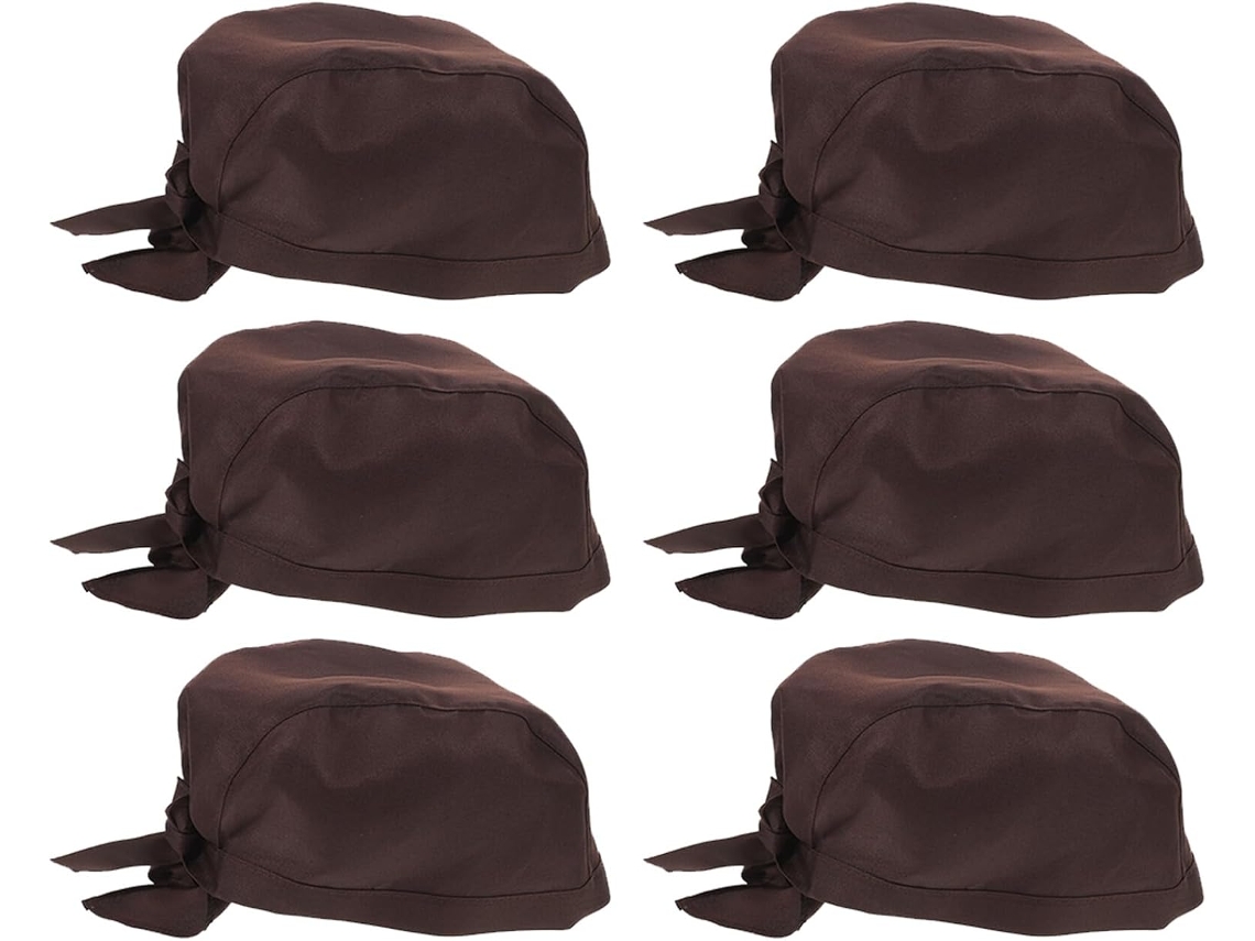 Conjunto De 6 Peças De Toucas De Cozinha Ajustáveis Em Poliéster Estilo Pirata Japonês Para Homens E Cafés.