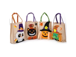 Bolsa De Dulces De Halloween Para Niños, Bolso Con Gatos Negros Y Calabazas Espeluznantes.