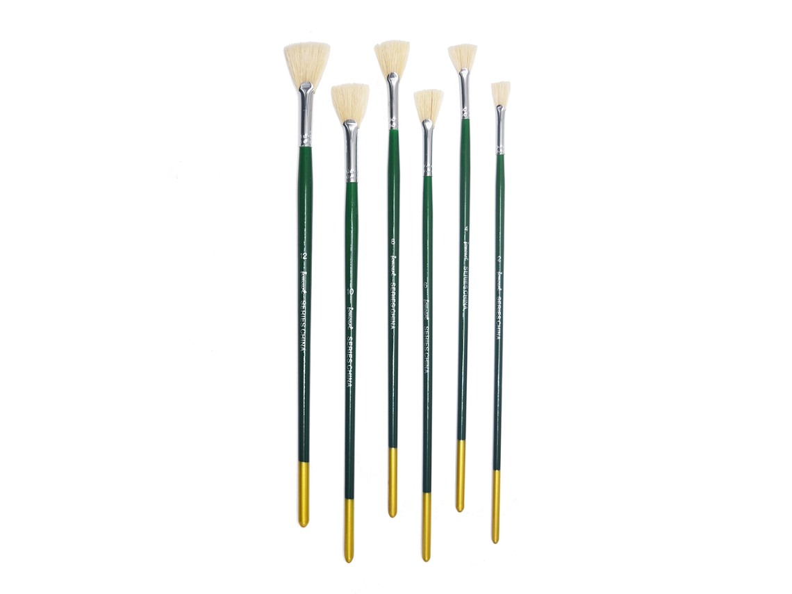 (verde) Juego De Pinceles Para Pintura Al Óleo, 6 Pinceles/juego, Cerdas En Forma De Abanico, Adecuados Para Pinturas Gouache Y Acrílicas.