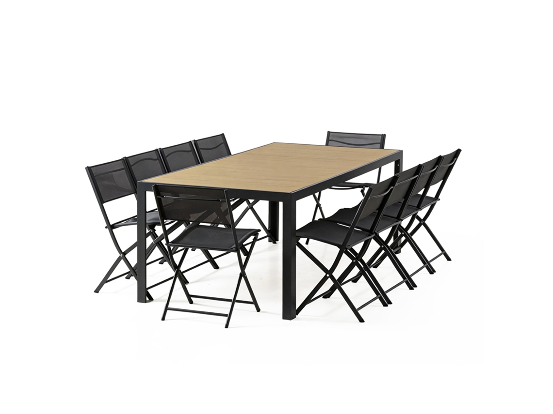 Lagos Conjunto De Mesa De Jardín De 200 Cm De Aluminio Y 10 Sillas Plegables