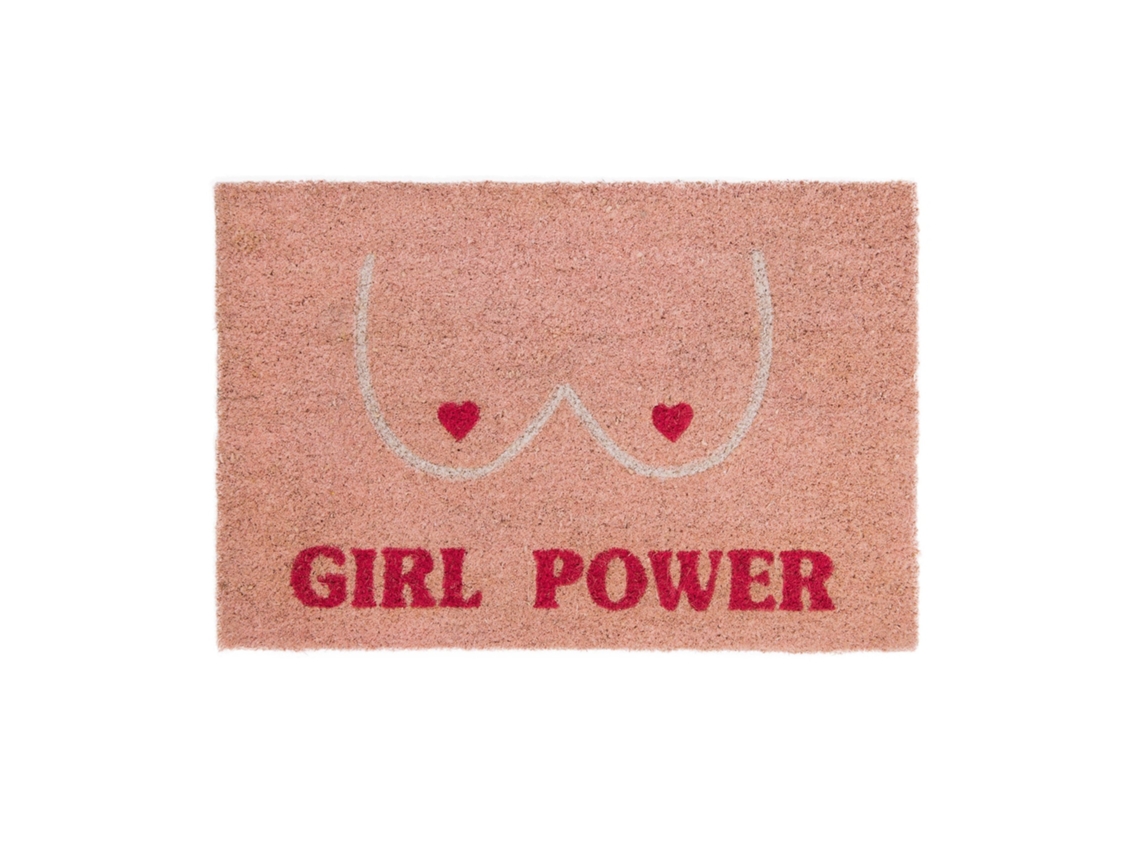 Felpudo original “Girl Power” de coco con base antideslizante de PVC Felpudo entrada casa Pintado a mano Medidas: 60 cm x 40  FISURA