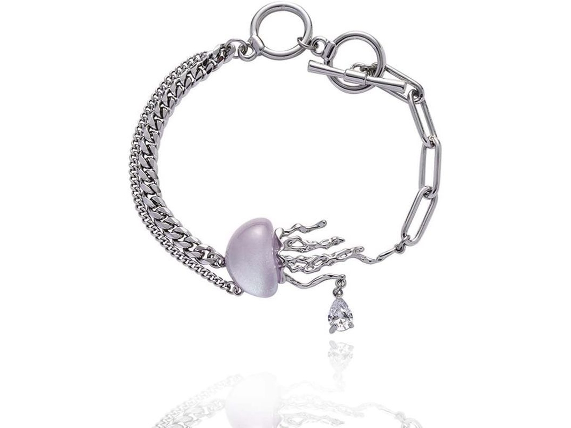 Pulsera De Aleación Para Mujer, Exquisita Y De Ensueño, Pulsera Del Amor Con Colgante De Medusa Púrpura En Dos Capas.