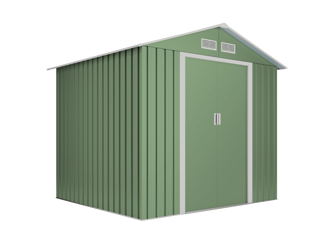 Caseta Metálica de Jardín WASABI Verde 5,27m2 - 261x202x202cm – 4 Rejillas Anticondensación - Puerta Corredera Doble