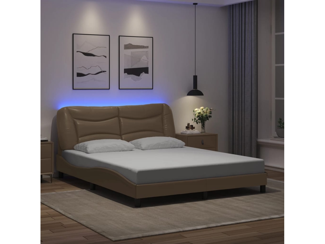 Estructura De Cama Con Luces Led Cuero Pe Capuchino 160x200 Cm