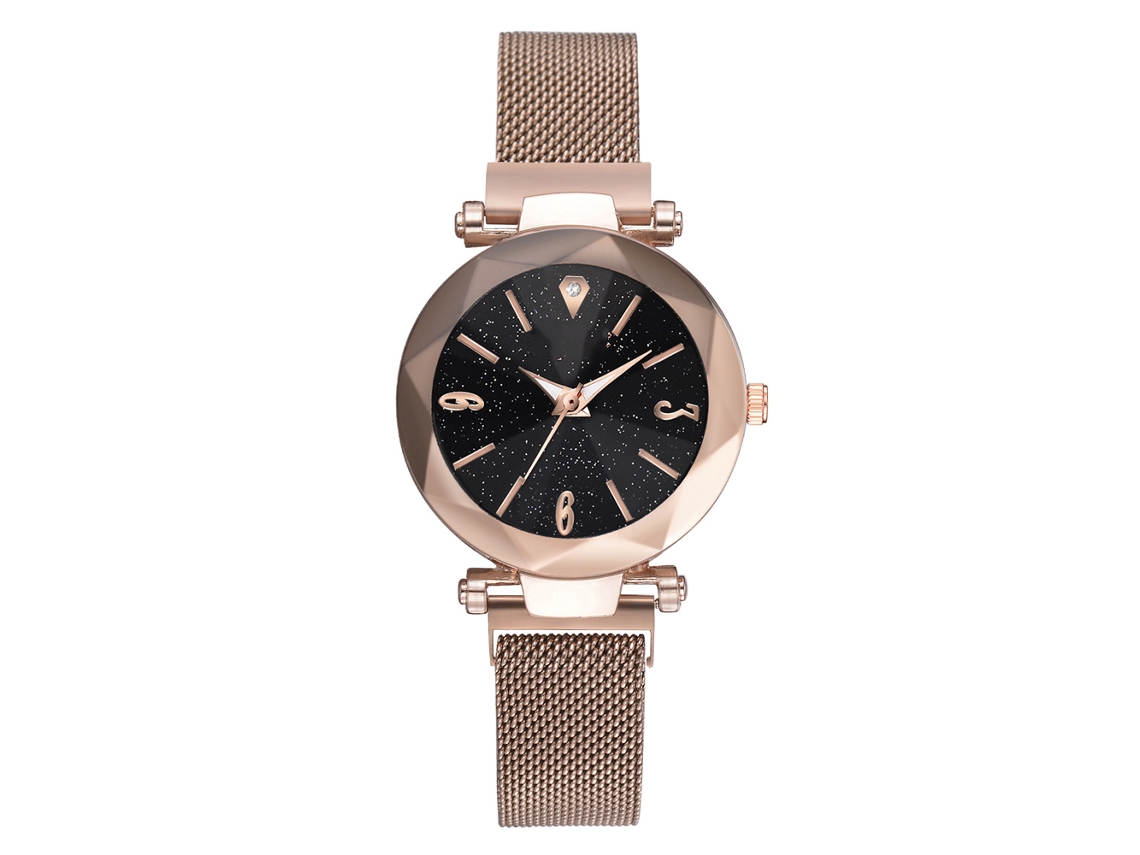 Reloj De Pulsera De Cuarzo Para Mujer Con Esfera De Cielo Estrellado Y Cierre Magnético Dorado.