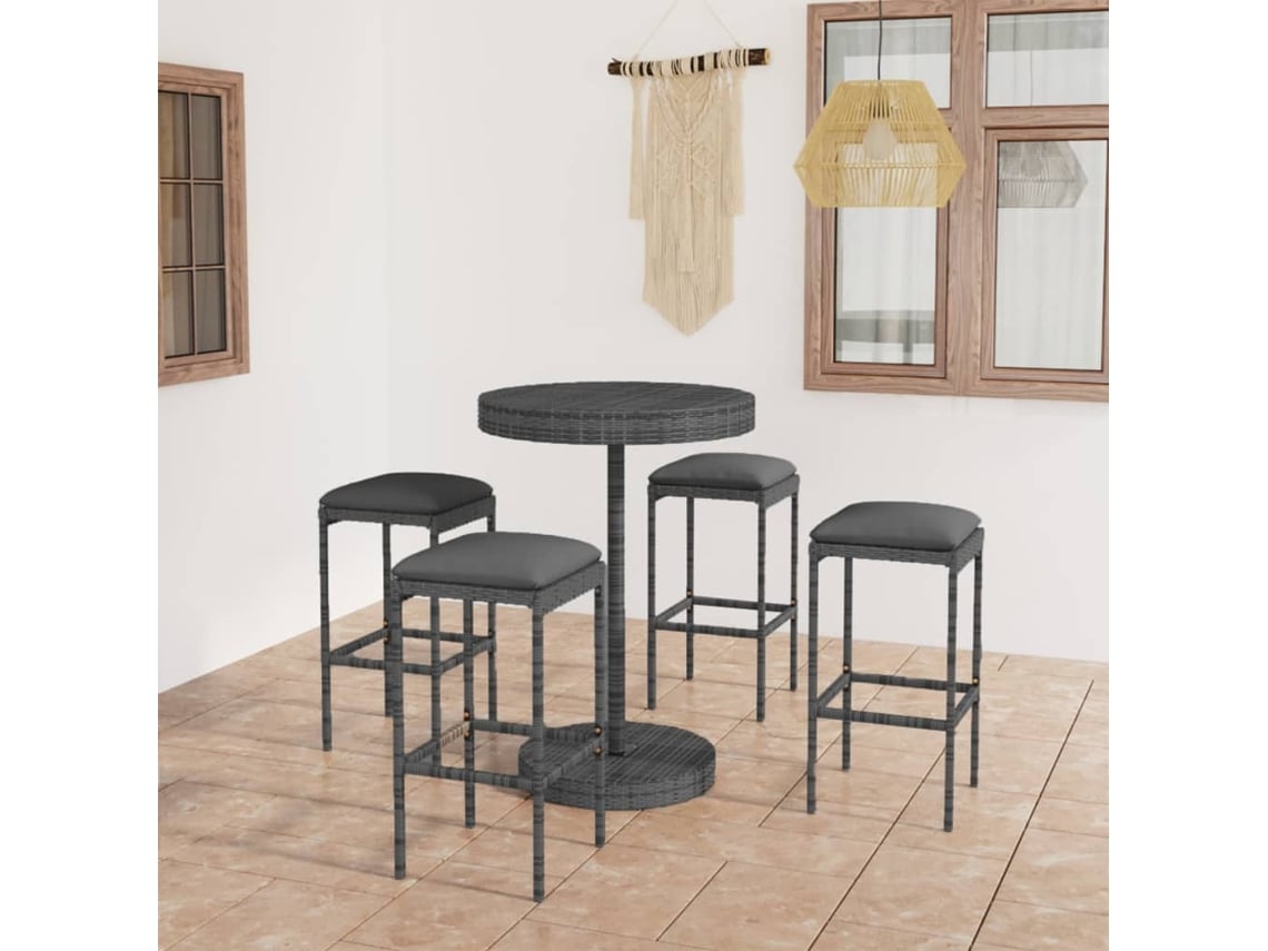 Conjunto de bar de jardín de 5 piezas con cojines de mimbre gris de DKD Home Decor