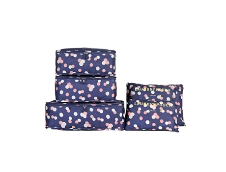6 bolsas de almacenamiento organizadoras de viaje con flores azul marino KH2023