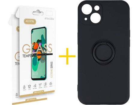 Carcasa + 2 Protectores de Vidrio iPhone 13 Mini ACCETEL Gel O-Ring Negro