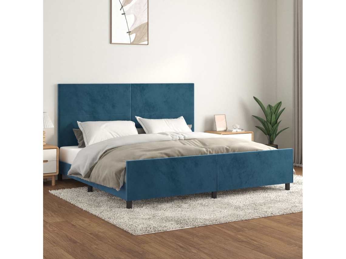 Estructura Cama Sin Colchón Terciopelo Azul Oscuro 200x200 Cm