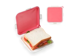 Caja De Sándwich De Silicona Rosa (1 Ud.). Cierre A Presión, Sin Bpa, Hermética Y Reutilizable. Para Frutas, Ensaladas Y Alimentos.