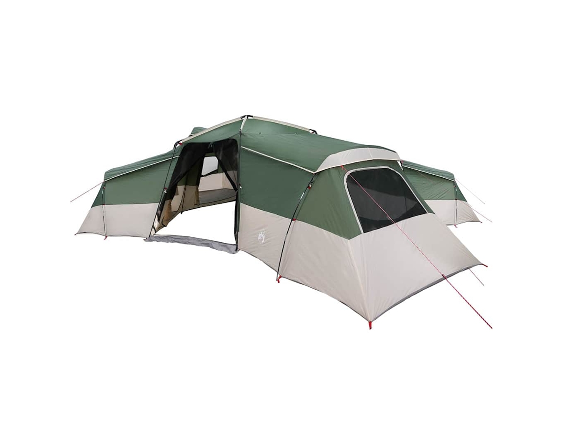 Tienda de campaña familiar con techo verde, 833 x 585 x 216 cm, tafetán.