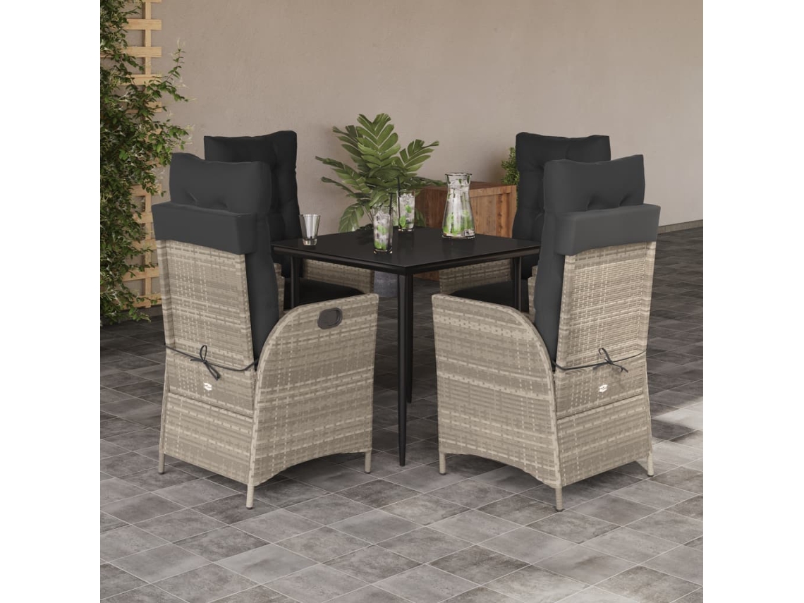 Juego de comedor de jardín de 5 piezas DKD Home Decor con cojines gris claro