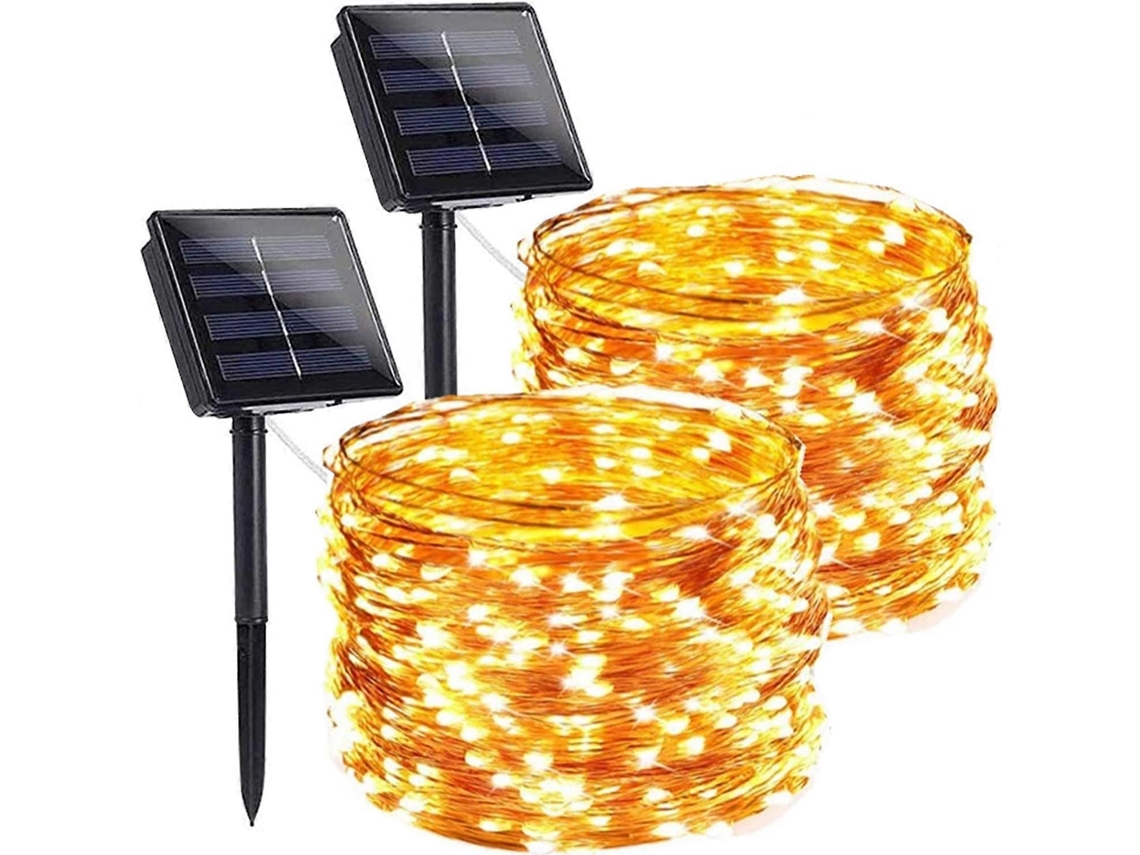 Rebe-luces De Cadena Solar, 2 Paquetes 100 Led 33ft 8 Modos Impermeables Para Jardín Exterior Interior