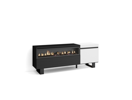 Mueble TV Televisión 150x57x35cm Para TV hasta 65 Chimenea eléctrica Diseño industrial Blanco y negro