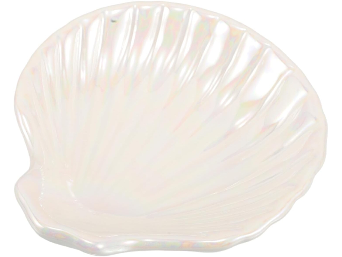 Bandeja Cerámica Blanca Joyas Pequeño Plato Forma Concha Anillos Pendientes Decorativo Funcional Oficina