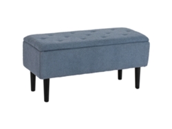 Banco/baúl De Almacenamiento Con Tapicería De Bucles Y Patas De Madera De Caucho, 95 X 38 X 45 Cm, Azul