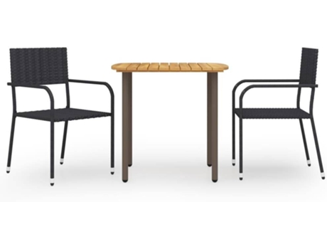 Conjunto 3 de comedor para jardín VIDAXL ratán sintético negro