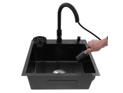 Fregadero de cocina, grifo retráctil, accesorios integrados, OEM negro