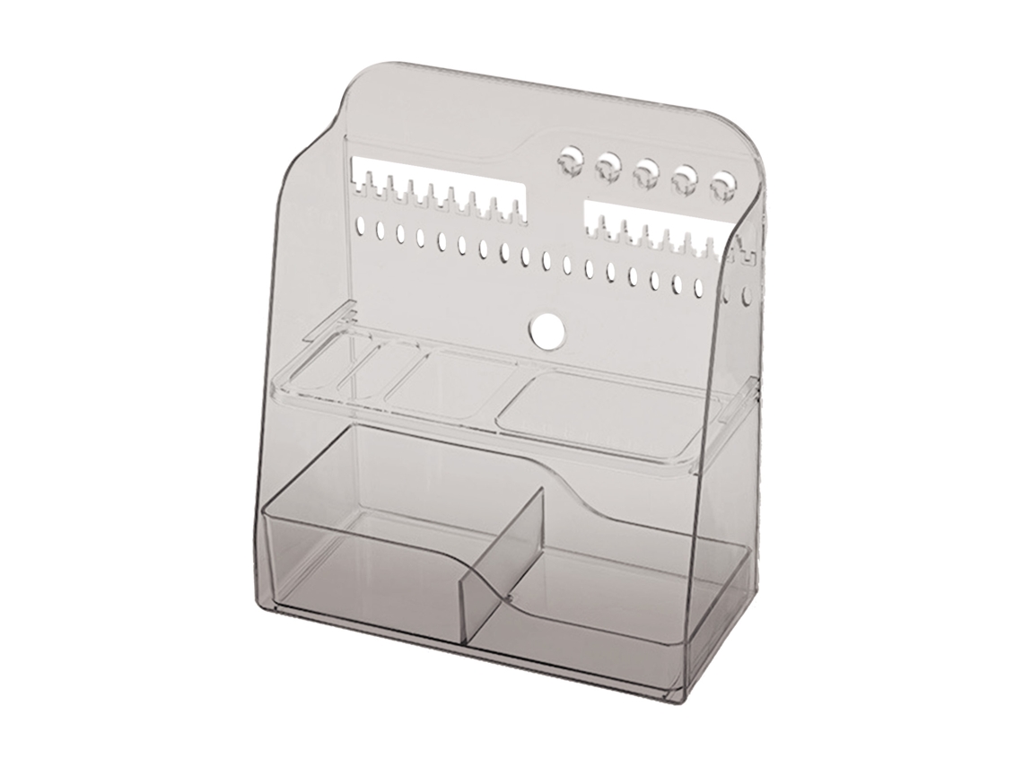 Caja De Almacenamiento De Maquillaje Y Joyas De Plástico Gris Transparente Para La Encimera Del Baño.