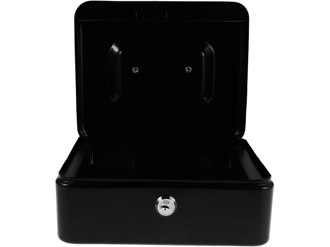 Caja De Seguridad Negra Con Cerradura Y Llave, Caja Fuerte Compacta Para Euros Y Otros Objetos.