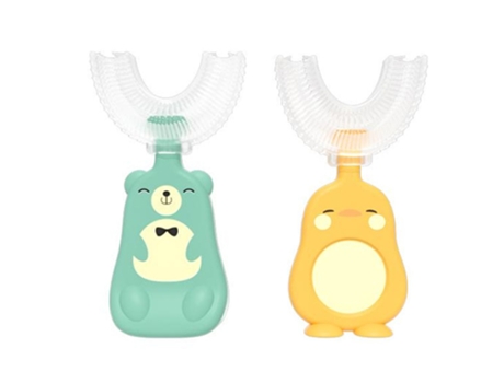 Cepillo de dientes en forma de U cepillo de dientes manual Herramientas de limpieza oral (verde) (2-6 años)
