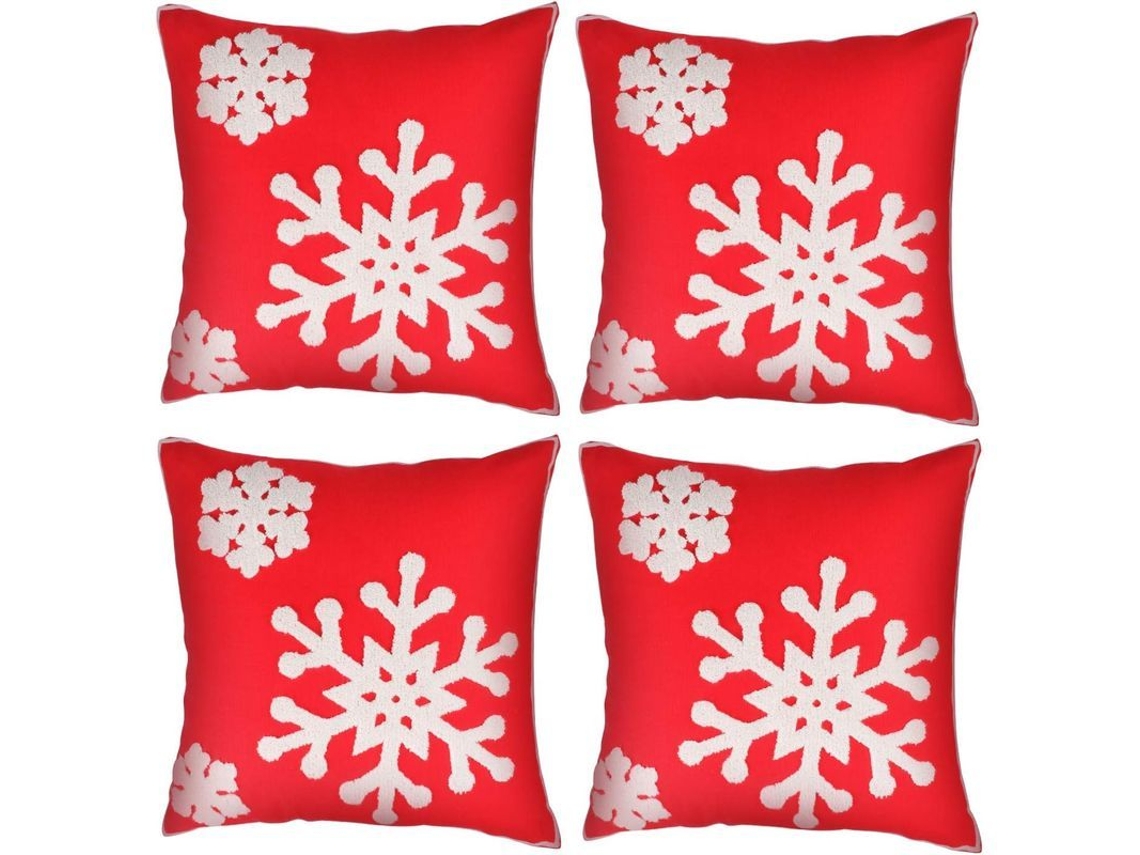 Juego De 4 Fundas De Almohada Navideñas, Diseño De Nieve Bordado, Diseño Decorativo De Lona De Algodón, 45x45cm