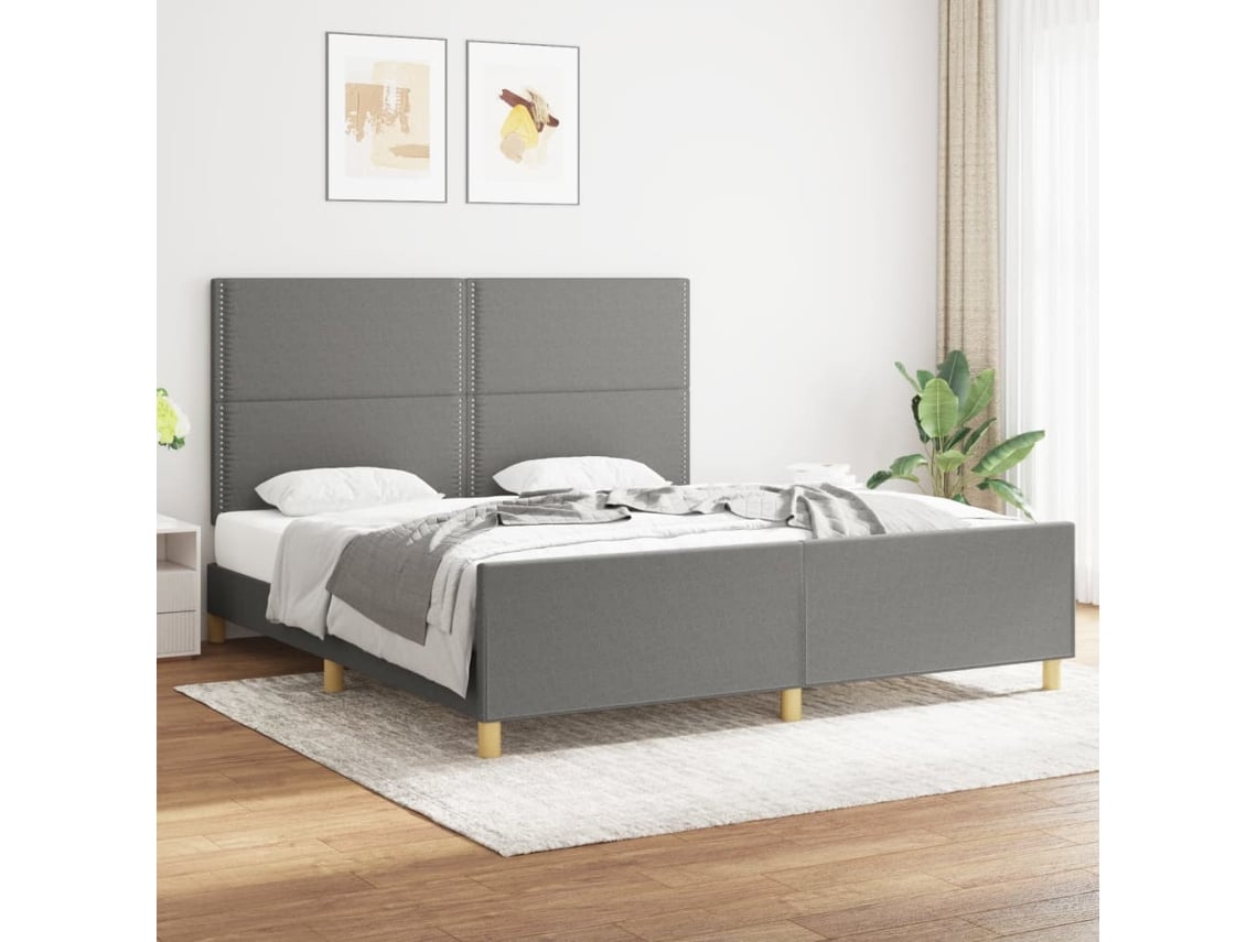 Cama Sin Colchón De Tela Gris Oscuro 180x200 Cm