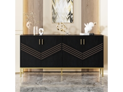 Aparador De 4 Puertas, Negro Y Dorado, Mdf Y Metal.
