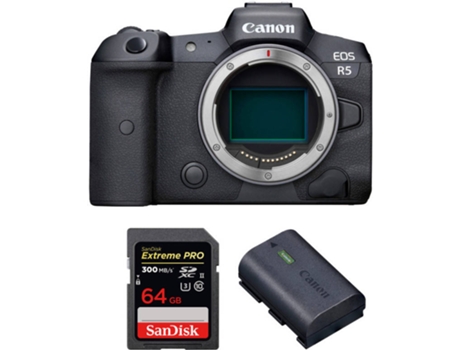 Kit Cámara CANON EOS R5 + SanDisk 64 GB + Batería (Full-Frame)