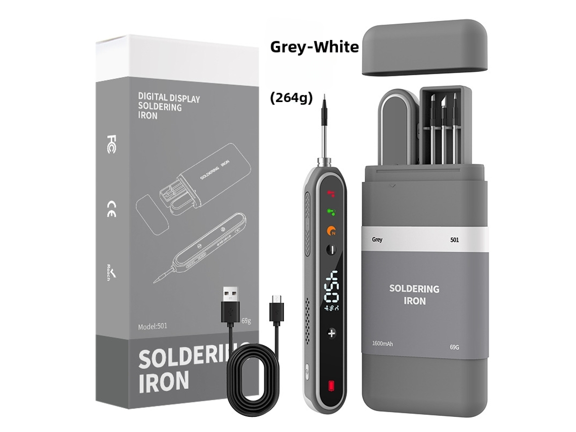 Soldador Portátil De 15 W Y 1600 Mah Con Usb, Temperatura Ajustable De 180 °c A 450 °c Y 3 Puntas De Soldadura Digitallab (blanco Grisáceo)