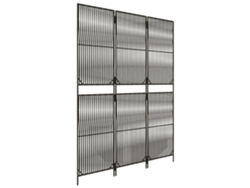Biombo separador de ambientes, 3 paneles en resina tejida y acero gris Dec030771