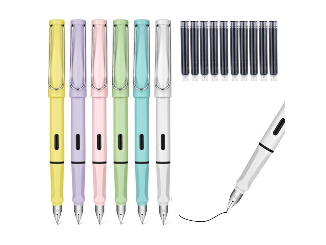 Juego de 6 plumas estilográficas Macaron, pluma duradera y duradera, pluma estilográfica reemplazable para escribir, dibujar, niños, adultos, hogar, escuela,