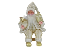 Papá Noel sentado de tamaño universal, 50 cm, hecho de vinilo y plástico, para decoración navideña en el hogar, regalo hecho a mano, color beige dorado.