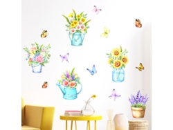 Adhesivos grandes para ventana de verano, flores y mariposas de colores RNEMITERY