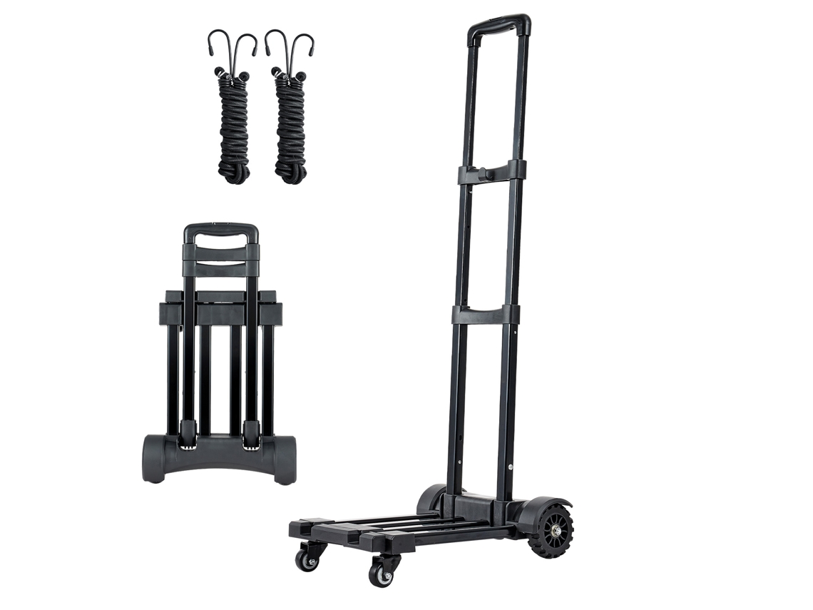 Carretilla plegable Succebuy con 4 ruedas y 2 cuerdas, capacidad de carga de 131,5 kg, color negro