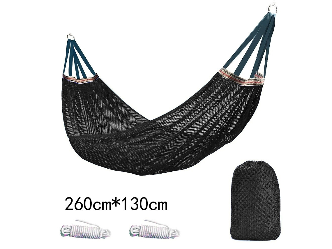 Hamaca de exterior Siurn, tejido de malla de nailon transpirable (260 x 130 cm), color negro