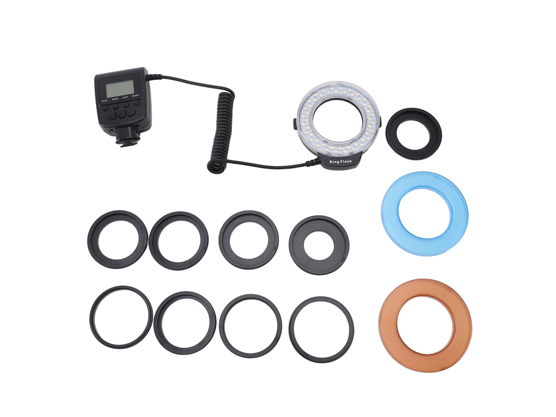 Linterna Anular Led Macro Con Pantalla Lcd Y Anillos Adaptadores, 48 Leds