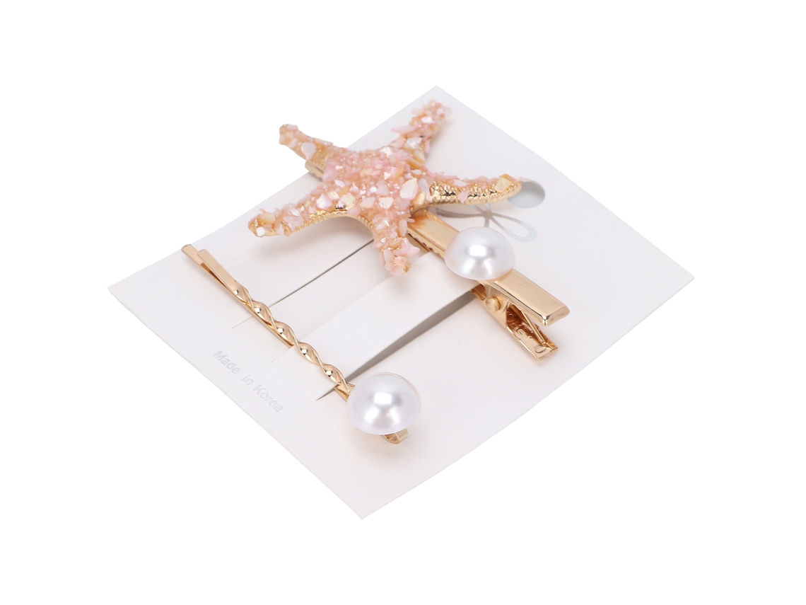 2pcs Clips De Estrella De Mar Con Perlas Falsas Para Niñas Y Mujeres Accesorios De Pelo Barrettes Rosa