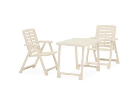 Conjunto 3 Mesa y sillas bistró de jardín plegables VIDAXL plástico blanco