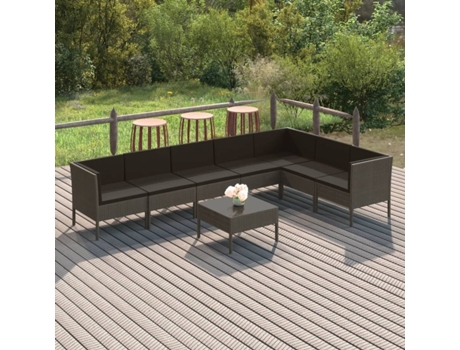 Conjunto 8 de muebles de jardín VIDAXL y cojines ratán sintético gris