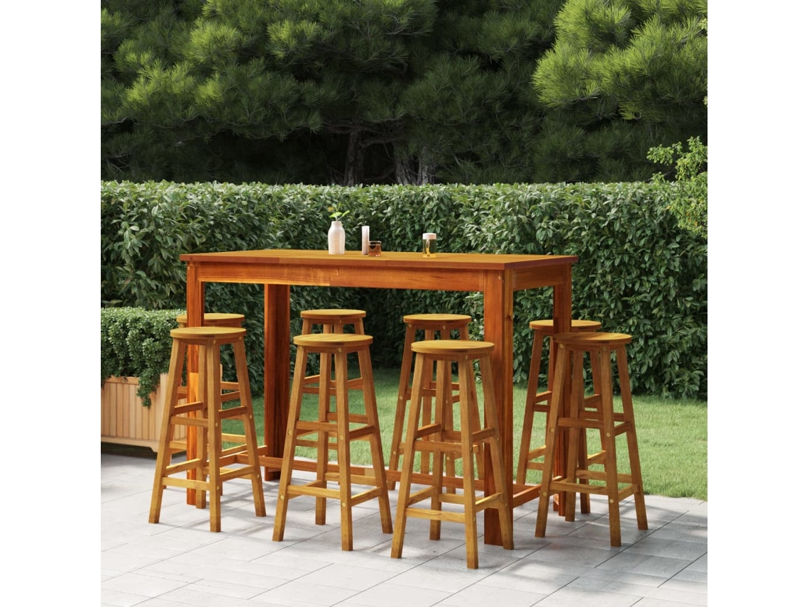 Taburete de bar DKD Home Decor de 8 piezas de madera maciza de acacia