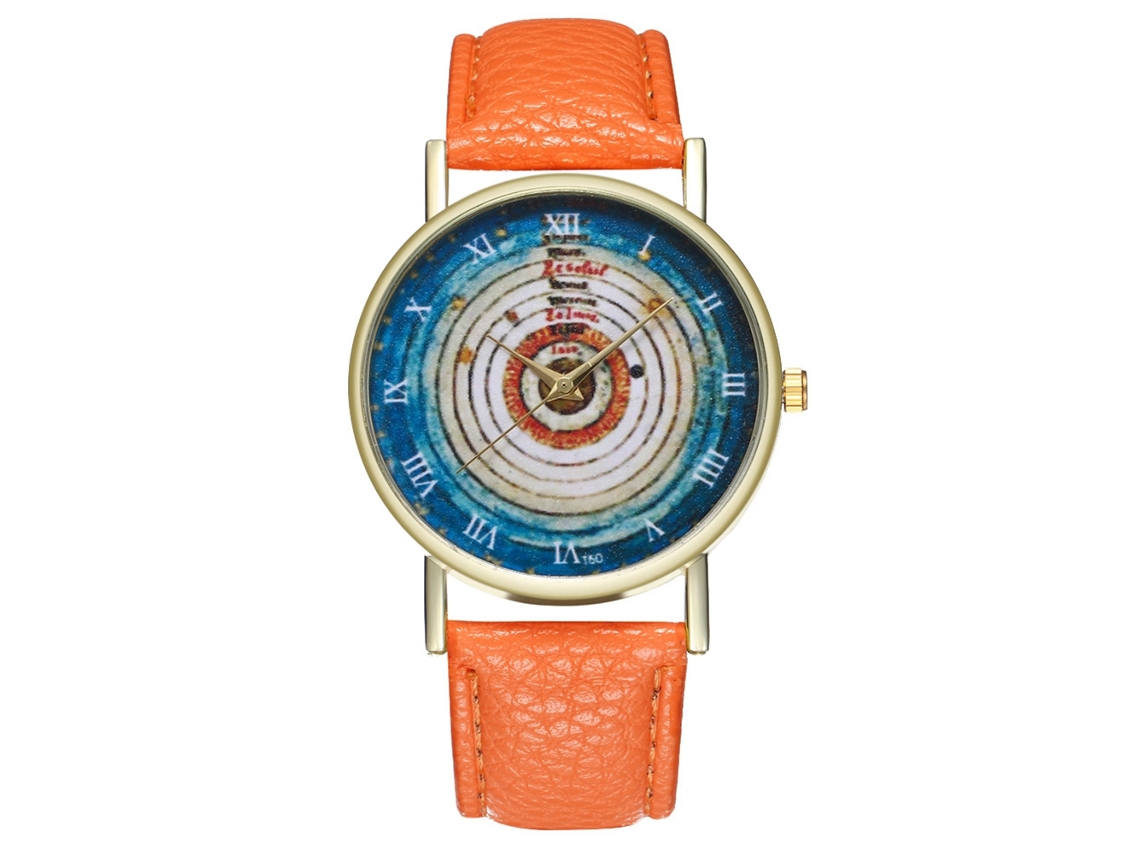 Reloj De Cuero Para Hombres Y Mujeres, Dial Redondo, Cuartzo, Pareja, Naranja