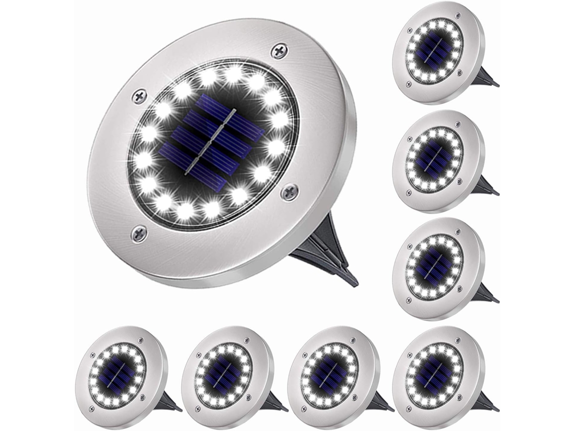 Luces Solares Para Jardín Exterior – Focos Solares Empotrables Para Suelo Con 16 Led (resistentes Al Agua Ip65) – (luz Blanca, Paquete De 8)