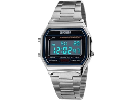VEANXIN Reloj cuadrado LED digital dorado plateado de acero inoxidable resistente al agua para hombre-Negro