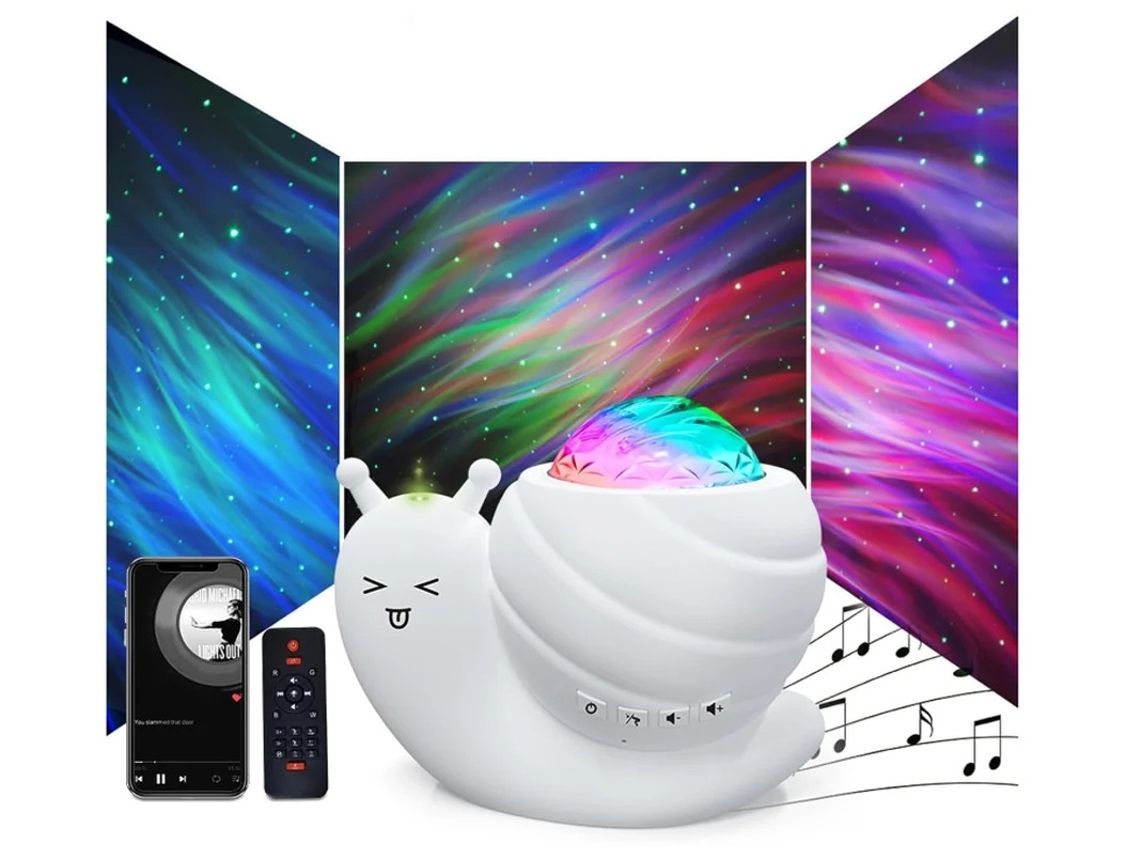 Proyector de estrellas, luz nocturna, aurora, galaxia, 4 en 1, caracol, luces nocturnas para niños, para dormitorio, con altavoz Bluetooth, Bestvite