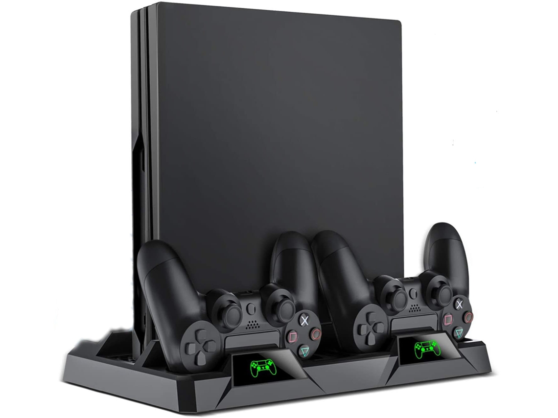PS4 Vertical Stand, All-in-One PS4 Vertikaler Standfuß Ständer Halter Lüfter for Playstation 4 Pro/Slim, PS4 Controller Ladesatio JEIIBRZUI