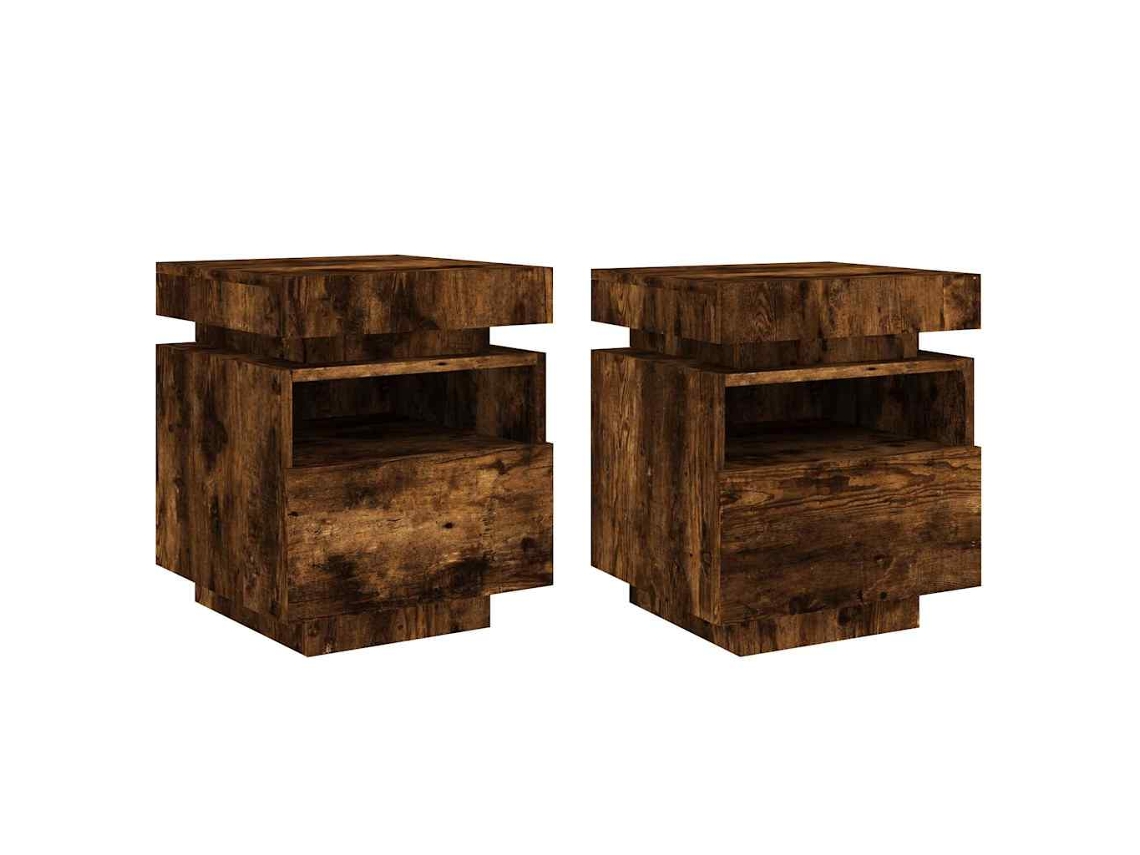 Maison Exclusive - Mesitas De Noche Con Luces Led 2 Uds Roble Ahumado 40x39x48,5cm