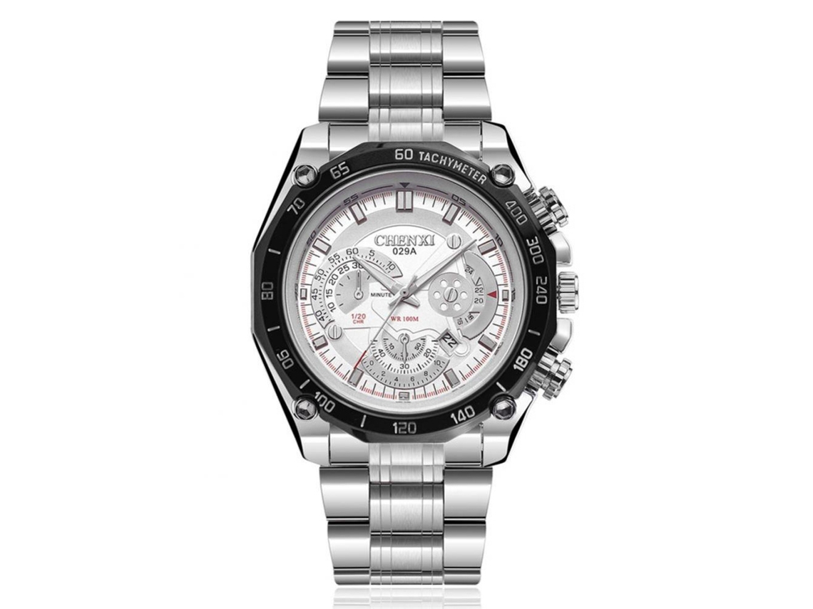 Reloj Hombre Impermeable Con Luz Nocturna Deportivo De Cuarzo Pulsera Acero Inoxidable Blanco