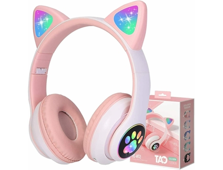 Auriculares Bluetooth 5.0 Orejas de Gato Rosa Estéreo Inalámbrico Led para Niños Niñas Plegable