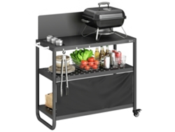 Carro móvil para barbacoa con parabrisas, 3 niveles, cortina Oxford, 100x46x110cm, negro. PMM CAPITALI